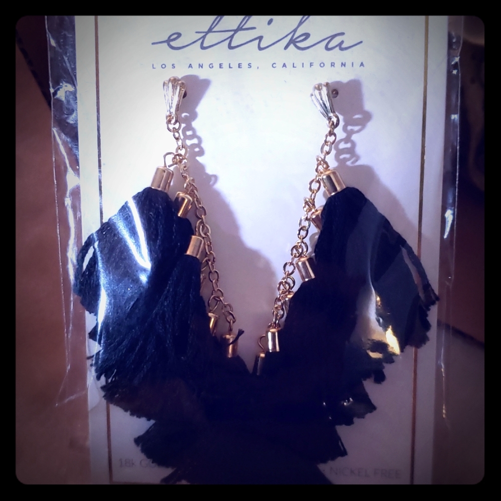 ettika gold-plated 2" black tassel earrings